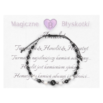 Bransoletka celebrytka czarny TURMALIN HOWLIT HEMATYT ochrona i szczęście